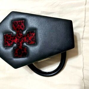 Coffin Purse with cross lined in leopard print